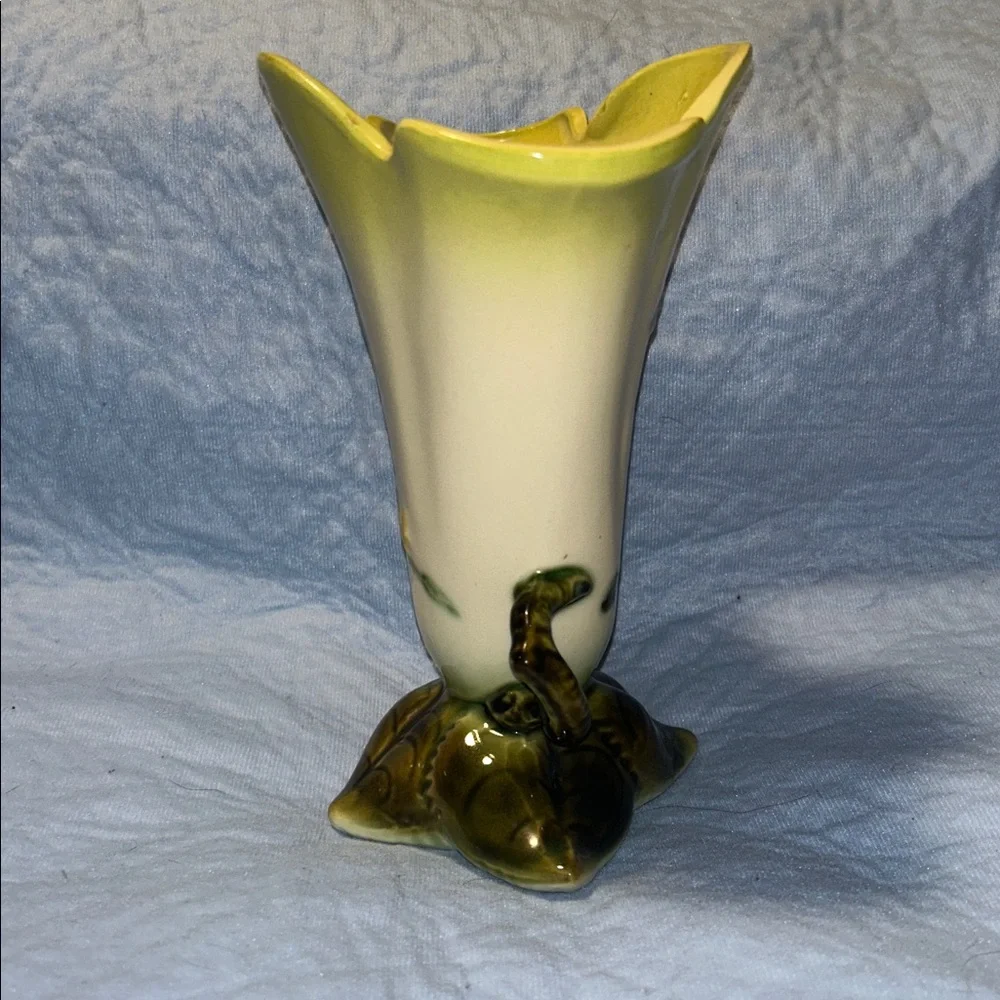 Hull 1950’s Chartreuse Woodland Fluted Edge 8 3/4 inch Ceramic Vase